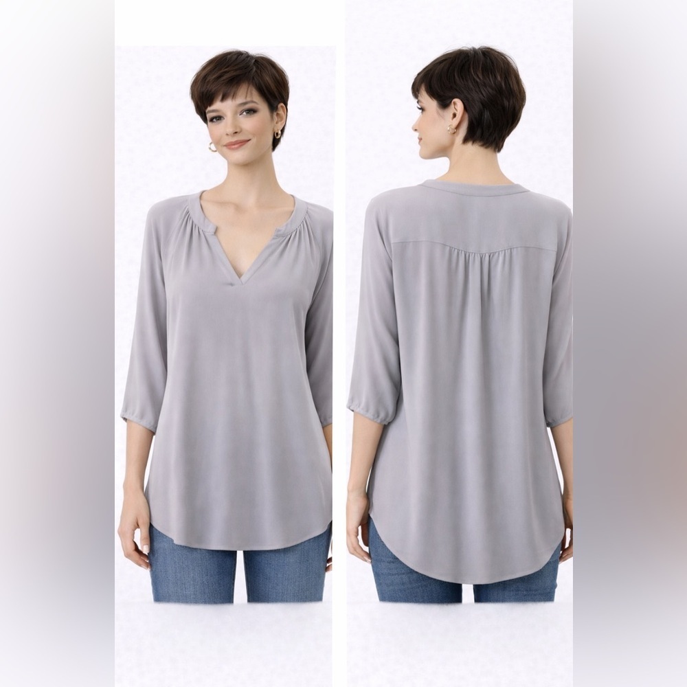 Micheal Stars Gray Asymmetrical Dolman Sleeve Split Back Blouse Size S